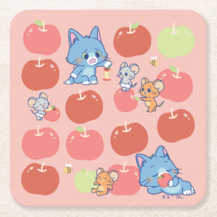 Anime Tom, Jerry en Tuffy Apple Patroon Vierkante Kartonnen Onderzetter