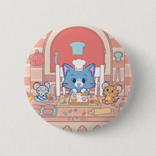 Anime Tom, Jerry en Tuffy Bakery Ronde Button 5,7 Cm