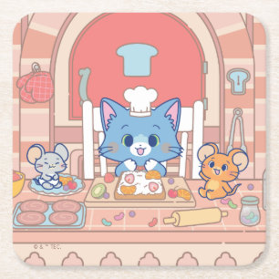 Anime Tom, Jerry en Tuffy Bakery Vierkante Kartonnen Onderzetter