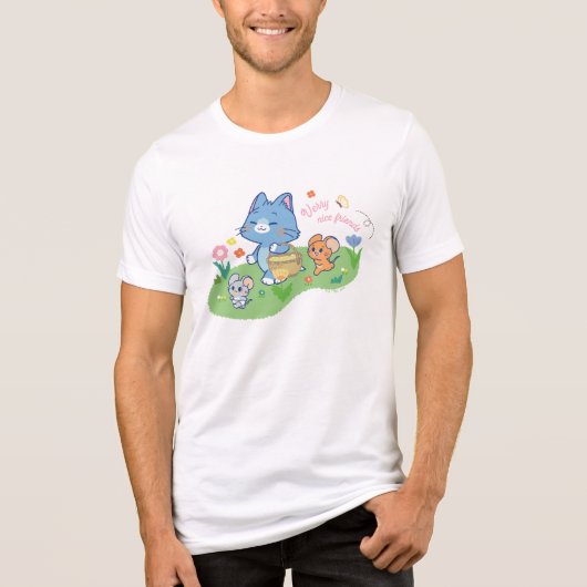 Anime Tom, Jerry en Tuffy Picnic Tri-Blend Shirt (Voorkant)