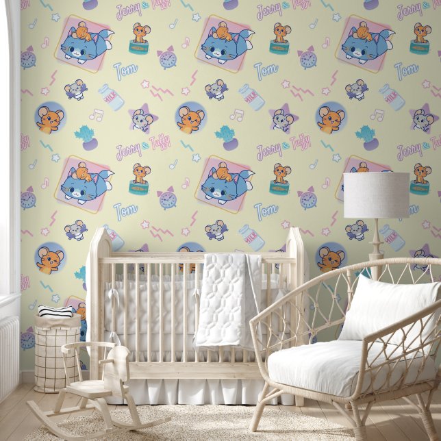 Anime Tom, Jerry, en Tuffy Playtime Pattern Behang (Kinderen)