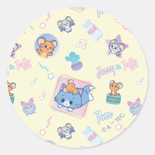 Anime Tom, Jerry, en Tuffy Playtime Pattern Ronde Sticker (Voorkant)