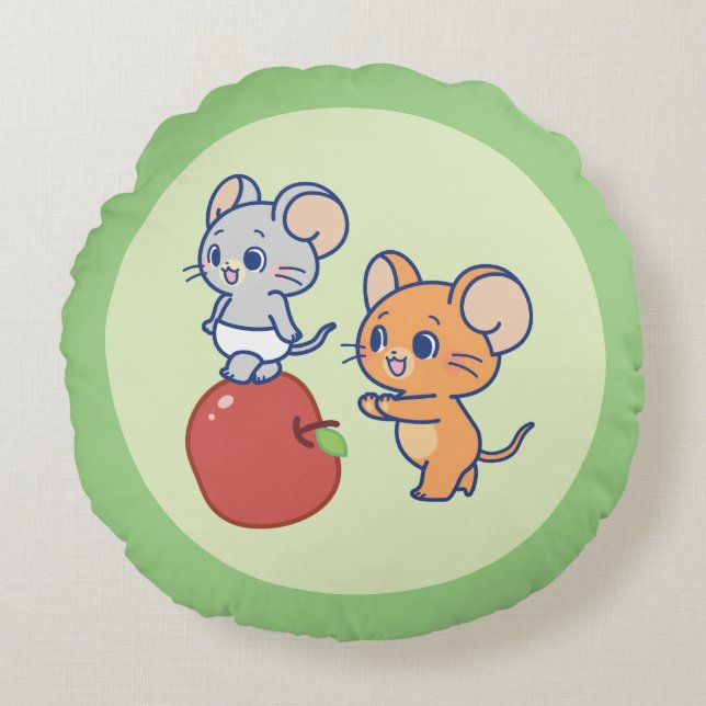Anime Tuffy en Jerry Apple aan het rollen Rond Kussen (Voorkant)