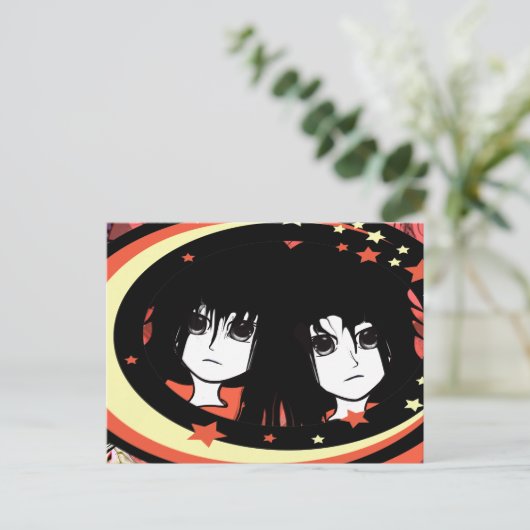 Anime Twins Briefkaart (Staand voorkant)