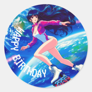 Anime unique rétro   Autocollant rond classique pe