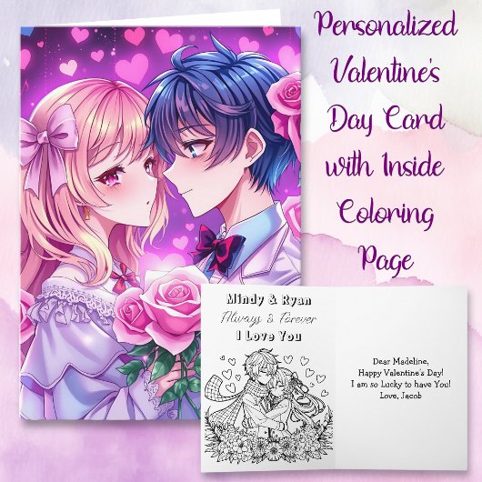 Anime Valentijnsdag met binnenkant Kleurplaat Kaart