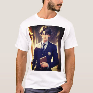 Anime van knap man in universiteitsuniform t-shirt