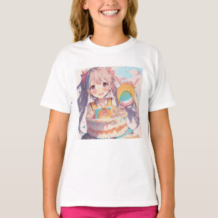 Anime verjaardag meisje pastel kleuren t-shirt