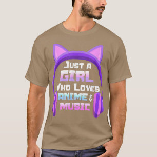 Anime voor tieners gewoon een meidenmuziekkat op o t-shirt
