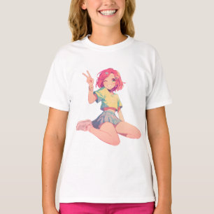 Anime Vredesteken – Schattig roze haar Anime Meisj T-shirt