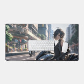 Anime vrouw fietsen in de binnenstad bureaumat (Keyboard & Muis)