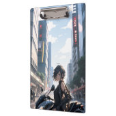 Anime vrouw fietsen in de binnenstad klembord (Links)