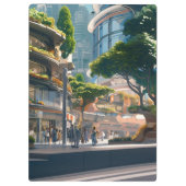 Anime vrouw fietsen in de binnenstad klembord (Achterkant)