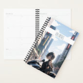 Anime vrouw fietsen in de binnenstad planner (Display)