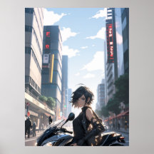 Anime vrouw fietsen in de binnenstad - Ultra hoog