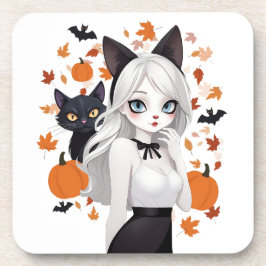 Anime vrouw met zwarte kat. bier onderzetter