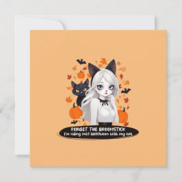 Anime vrouw met zwarte kat. kaart