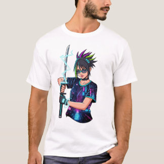 Anime Warrior Girl beroemd gemaakt door Cyberpunk T-shirt