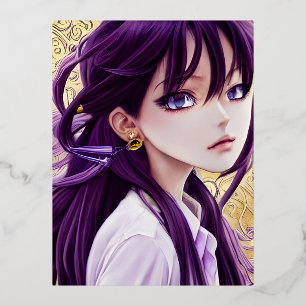 Anime White Shirt Hoop Earbelt Paarse Butterfly Folie Feestdagen Briefkaart