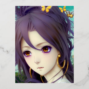 Anime Witte Shirt Grafisch met Hoop oorringen en B Folie Feestdagen Briefkaart