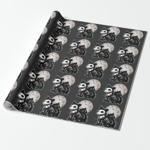 Anime Wolf Emo Goth Rand Skeleton Halloween Hond Cadeaupapier