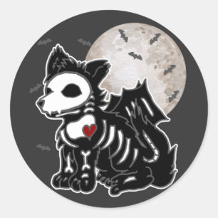 Anime Wolf Emo Gothic Edgy Skeleton Halloween Dog Ronde Sticker