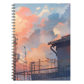 Anime Zonsondergang - Esthetisch Stadsgezicht - Go Notitieboek