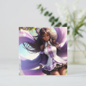 Anime Zwart Meisje Paarse Animecore Invitation (Staand voorkant)