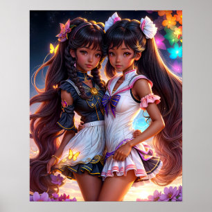 Anime Zwart Meisje Vrienden Animecore Esthetisch Poster