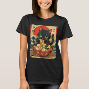 Animekat eet Ramen Japanse Kunst Grafische Kat Ku T-shirt