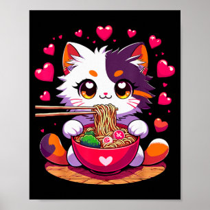 Animekat eet Ramennoedels Met Hartjes Valenti Poster