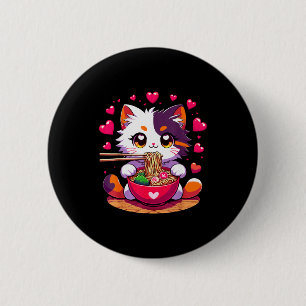 Animekat eet Ramennoedels Met Hartjes Valenti Ronde Button 5,7 Cm
