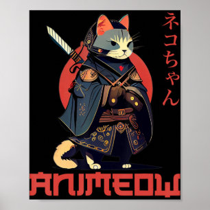 ANIMEOW Fun Cute Samurai Kawaii Cat Ninja Costume Poster