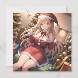 Animerende schattig meisje Kerstmis Plat Kerstkaar Feestdagenkaart