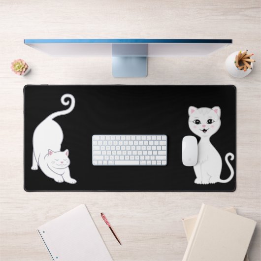 Animes de chat blanc mignon sur fond noir (Bureau 1)