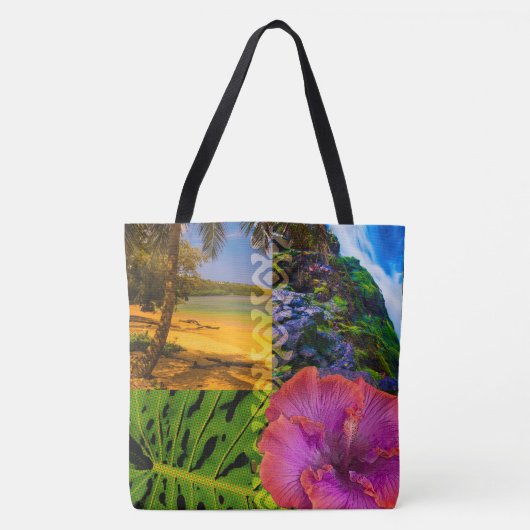 Anini Beach, Kauai Hawaiian Collage Beach Bag Draagtas (Voorkant)