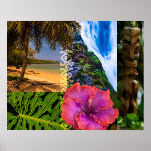 Anini Beach, Kauai Hawaiian Collage Poster
