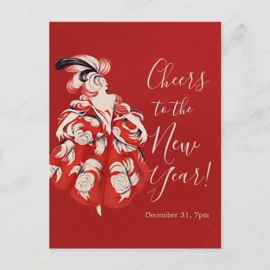 Anisette Red New Year's Eve Invitation Postcard (Devant)