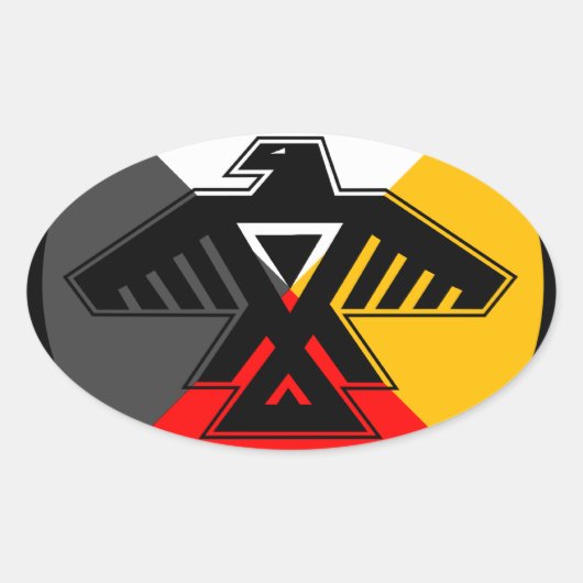 Anishinaabe Thunderbird in de vier richtingen Ovale Sticker (Voorkant)