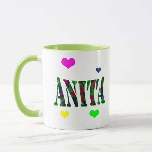 Anita, naam Logo met liefdesharten, Mok (Links)