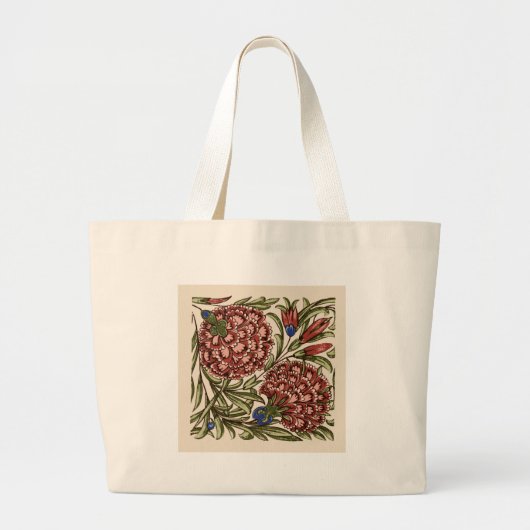 Anjer Bloem Tegel Antiek Rustieke Kunst Grote Tote Bag (Voorkant)