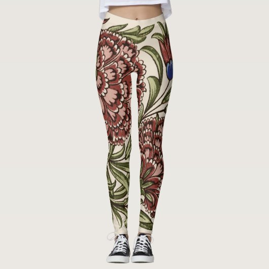 Anjer Bloem Tegel Antiek Rustieke Kunst Leggings (Voorkant)