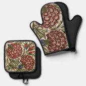 Anjer Bloem Tegel Antiek Rustieke Kunst Ovenwant & Pannenlap Set (Voorkant / Achterkant)