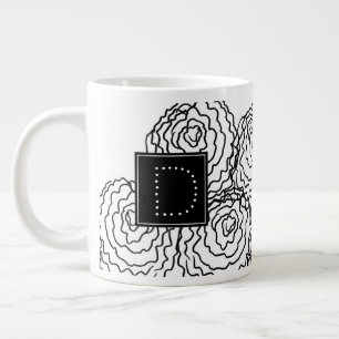 Anjer Bloemige Hand Getekende Doodle Monogram Extra Grote Beker