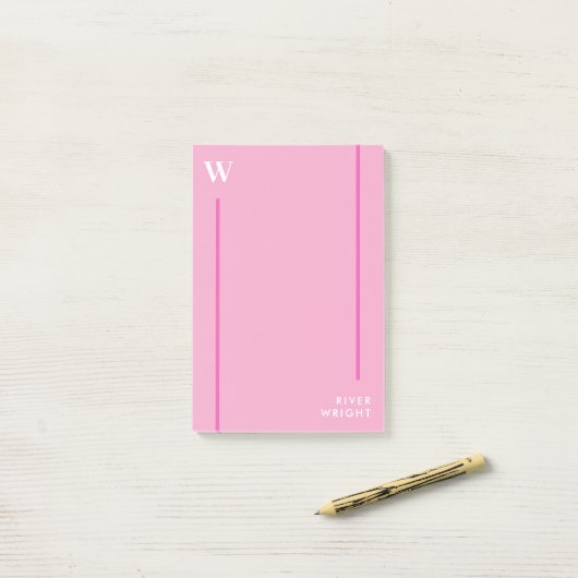 Anjer Roze & Wit Monogram & Naam Post-it® Notes (Op bureau)