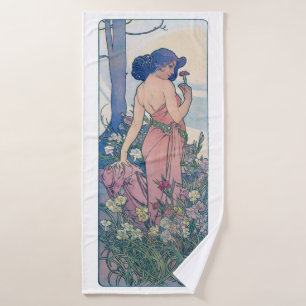 Anjer (vier bloemen), Alphonse Mucha Badhanddoek
