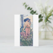 Anjer (vier bloemen), Alphonse Mucha Briefkaart (Staand voorkant)