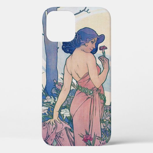 Anjer (vier bloemen), Alphonse Mucha Case-Mate iPhone Case (Achterkant)