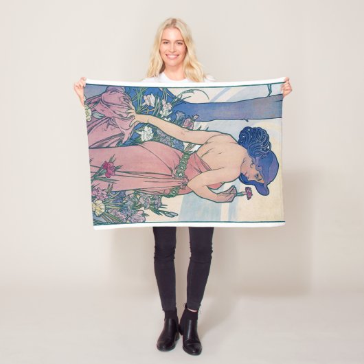 Anjer (vier bloemen), Alphonse Mucha Fleece Deken (In situ)