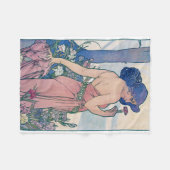 Anjer (vier bloemen), Alphonse Mucha Fleece Deken (Voorkant (Horizontaal))